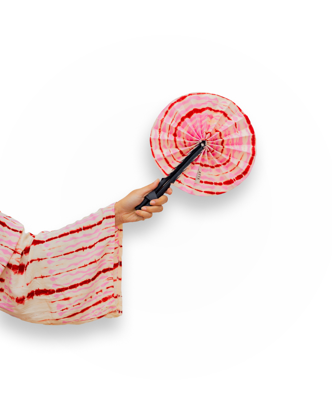 Eventail en cuir et tissu - Rose