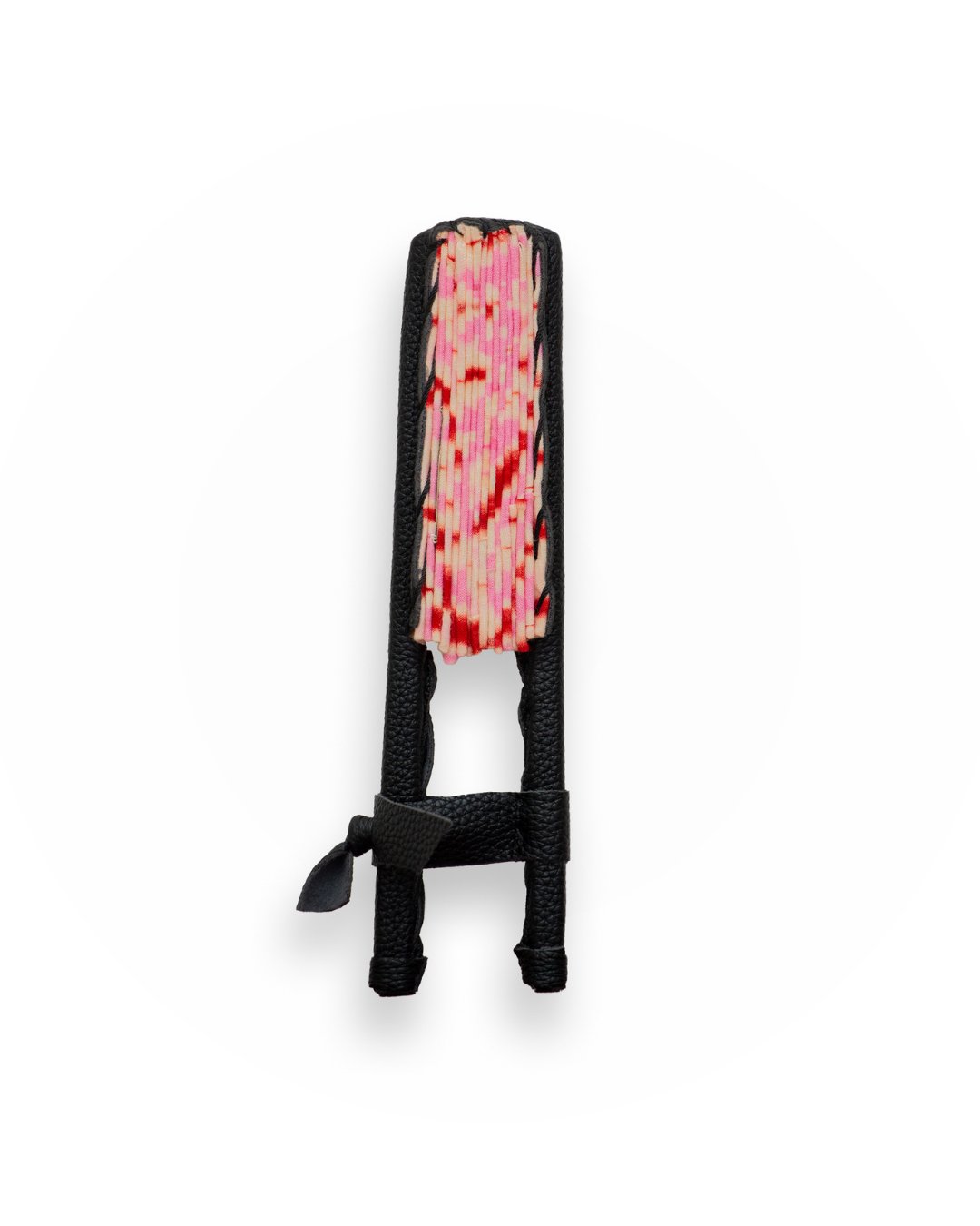 Eventail en cuir et tissu - Rose