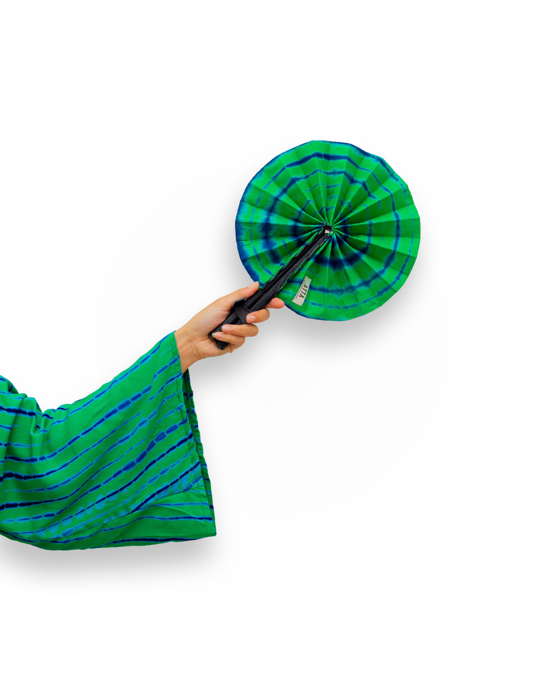 Eventail en cuir et tissu - Vert