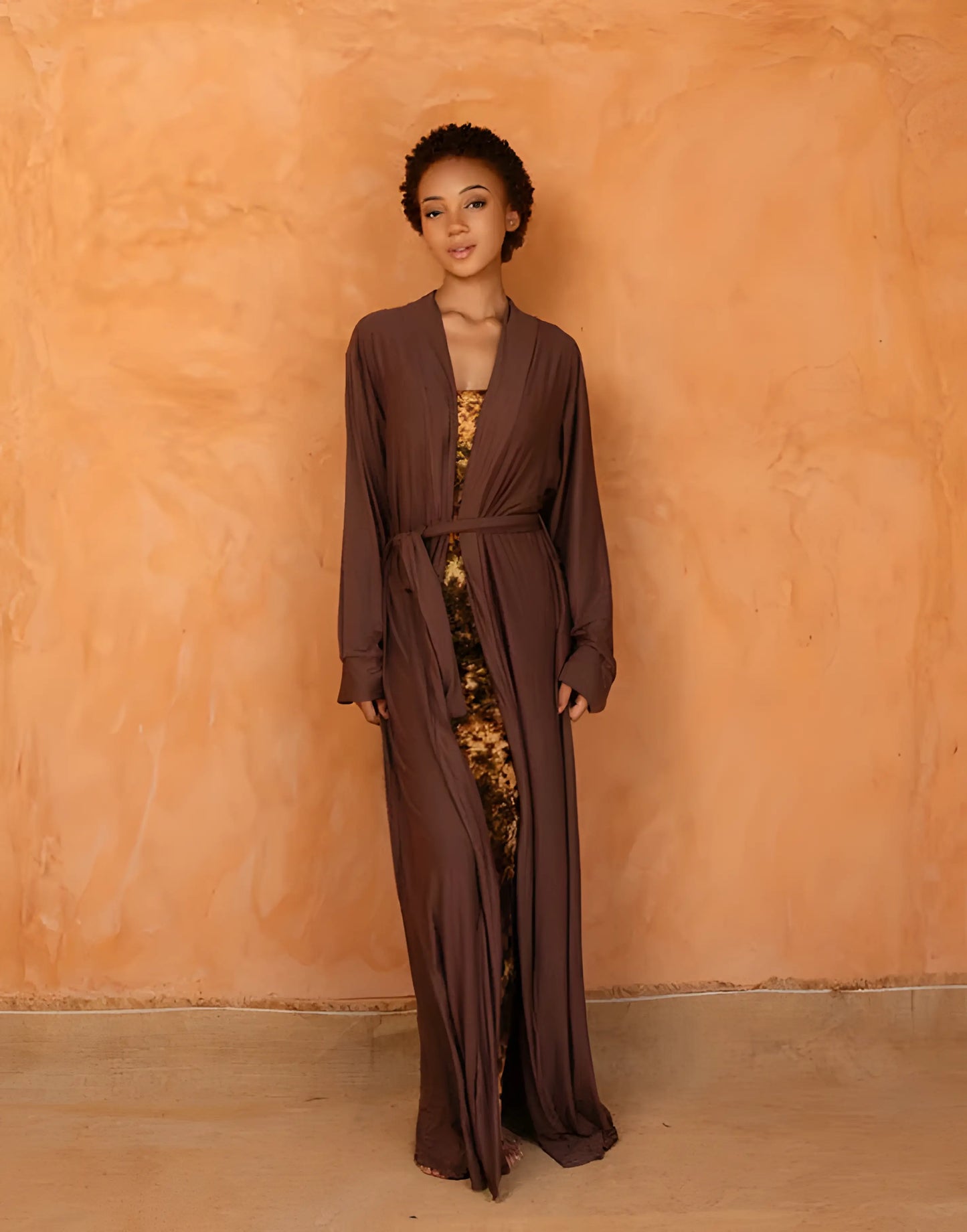 AWA SET MARRON - Robe et déshabillée long