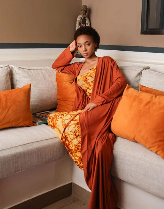 AWA SET ORANGE - Robe et déshabillée long