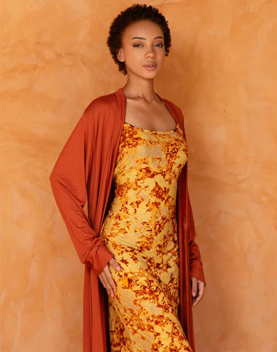 AWA SET ORANGE - Robe et déshabillée long