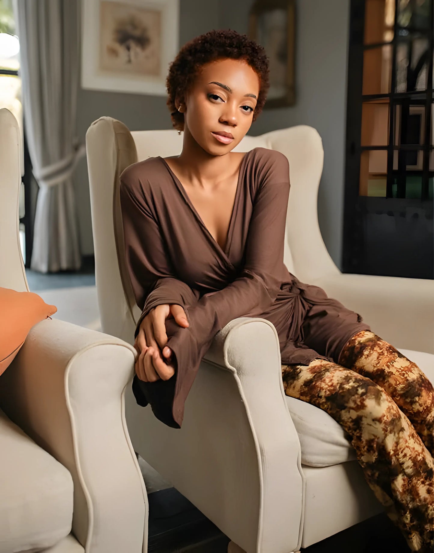 KORA SET MARRON - Ensemble pantalon et haut cache-cœur