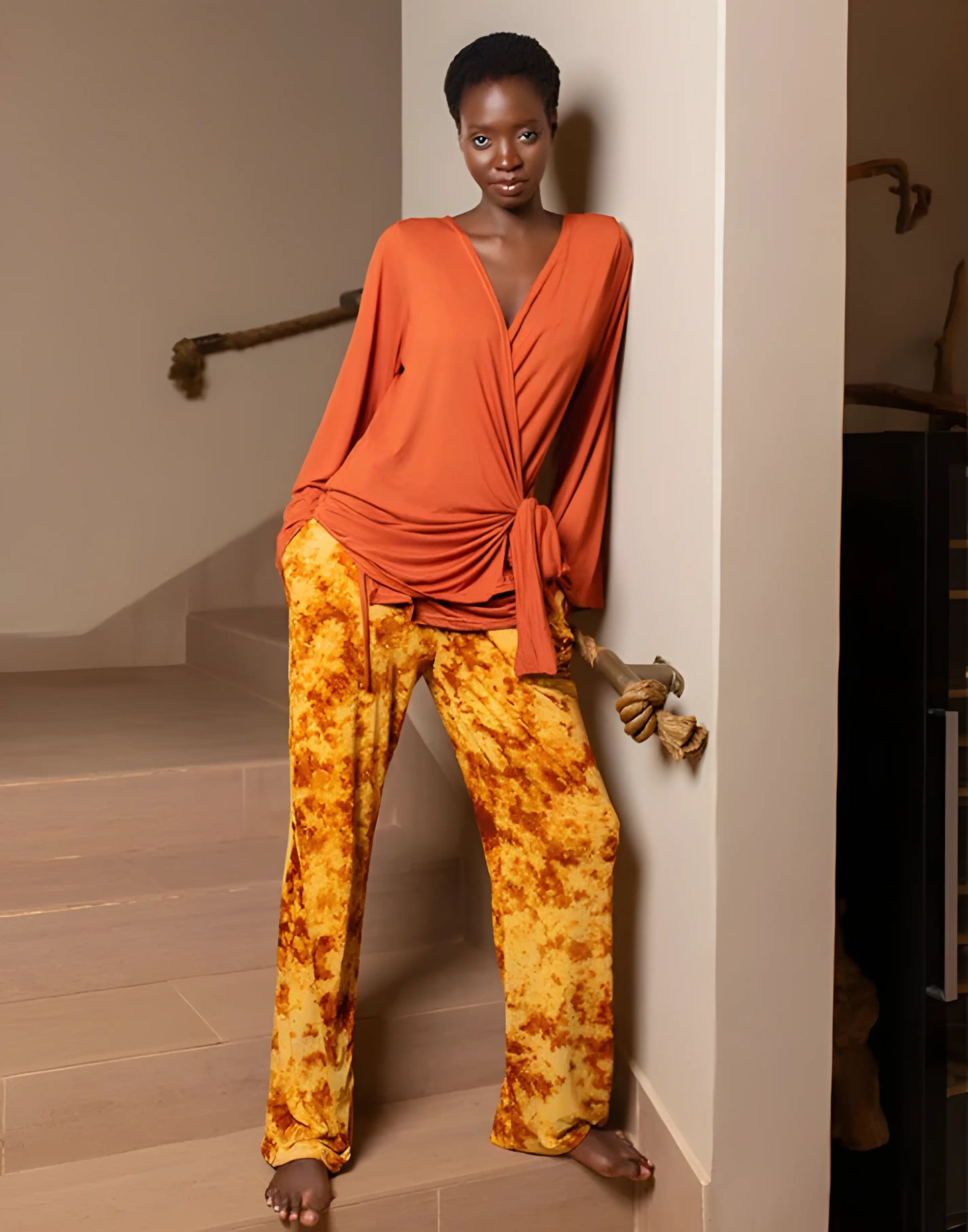 KORA SET ORANGE - Ensemble pantalon et haut cache-cœur