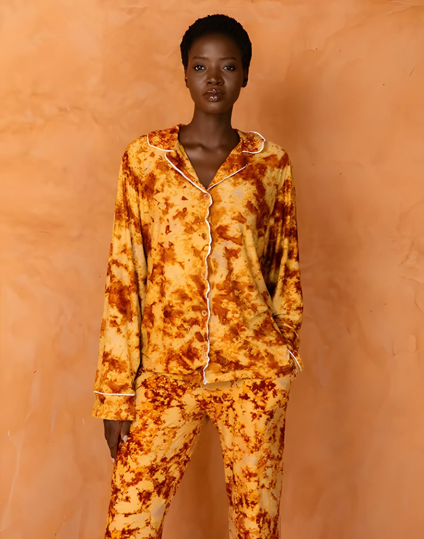 TIOSAN SET ORANGE - Ensemble chemise et pantalon de pyjama