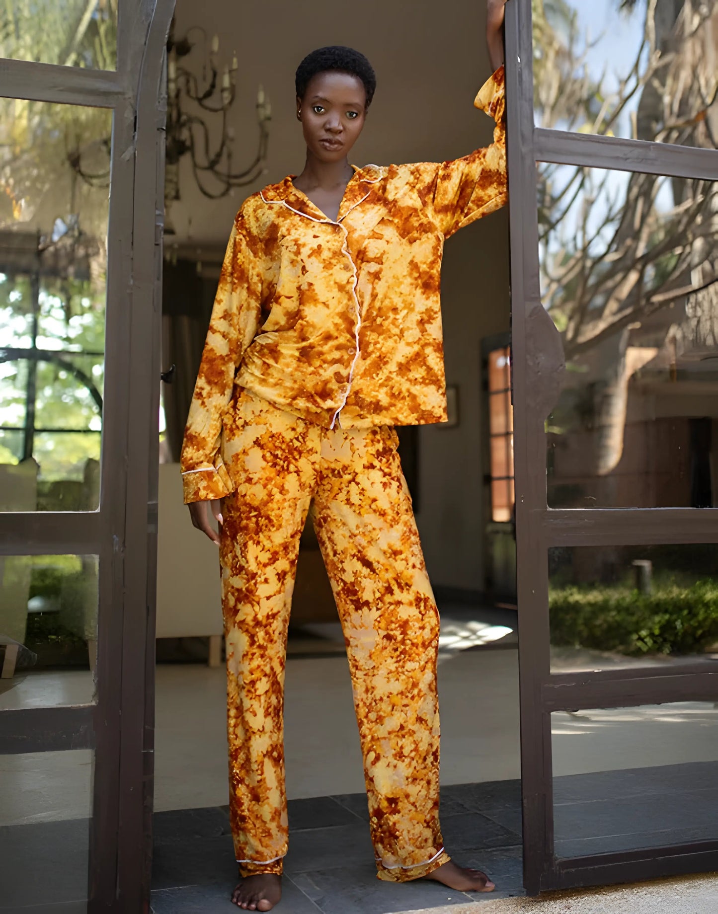 TIOSAN SET ORANGE - Ensemble chemise et pantalon de pyjama