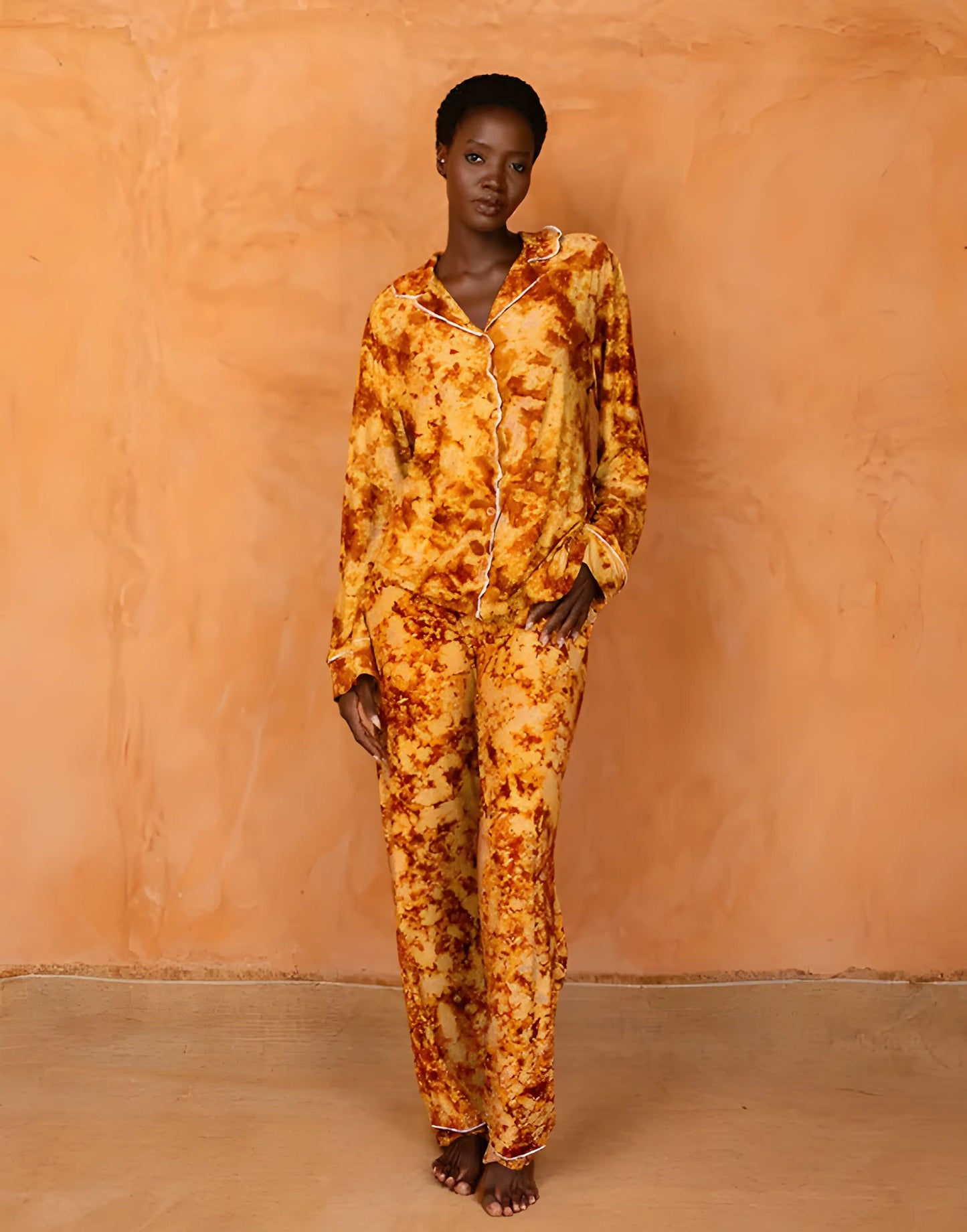 TIOSAN SET ORANGE - Ensemble chemise et pantalon de pyjama