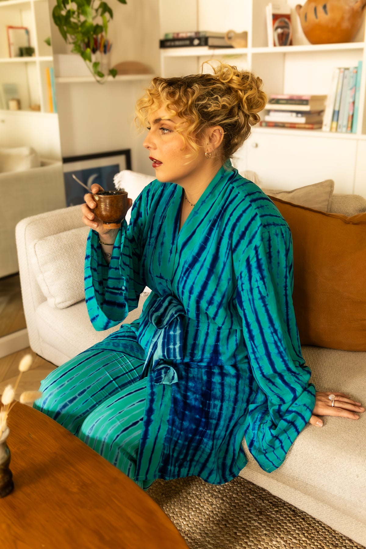 ATTA SET BLEU | Ensemble 2 pièces : Kimono court + pantalon