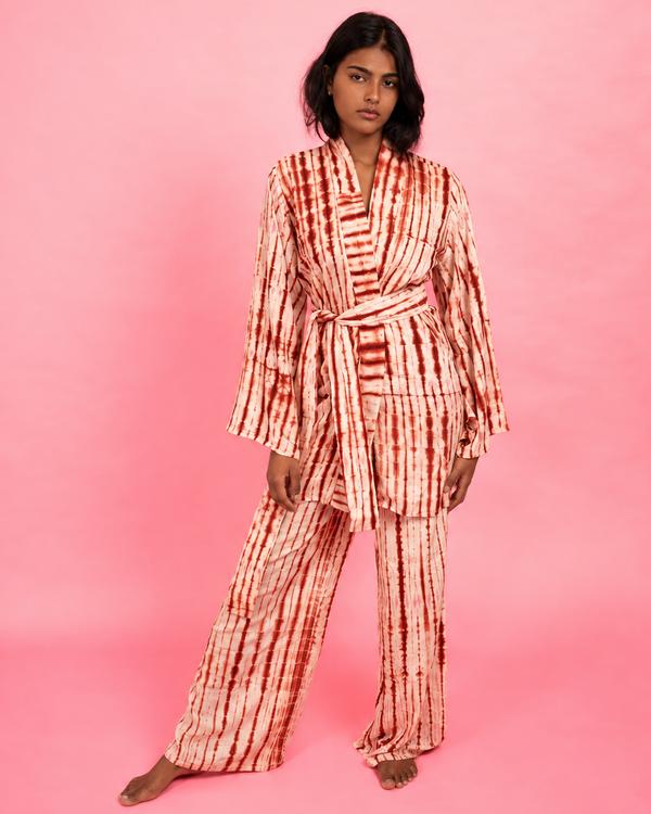 ATTA SET ROUGE/ROSE | Ensemble 2 pièces : Kimono court + pantalon