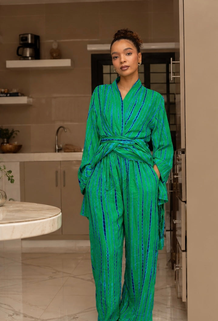 ATTA SET VERT | Ensemble 2 pièces : Kimono court + pantalon