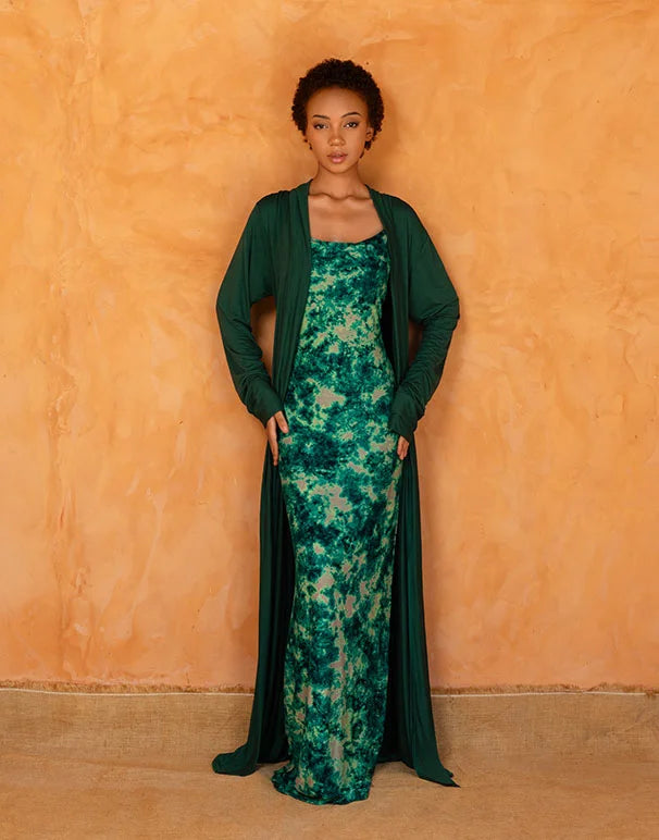 AWA SET VERT - Robe et déshabillée long