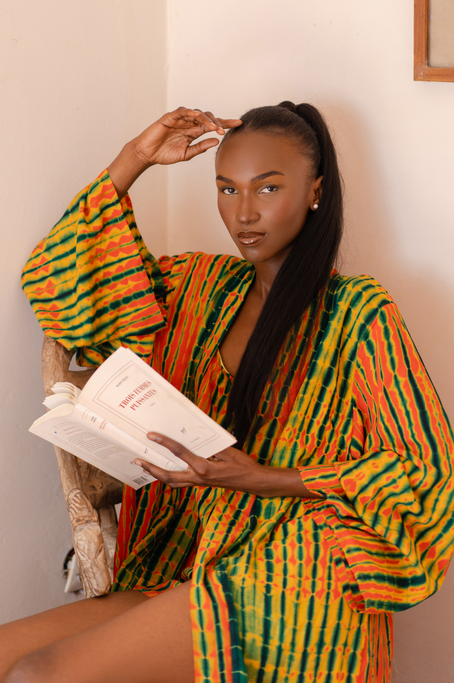 MALAKA SET ORANGE | Ensemble 3 pièces : Débardeur + short + kimono court