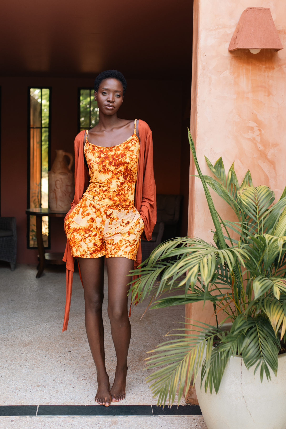 SIRA SET Orange | Ensemble 3 pièces : Débardeur + short + kimono court
