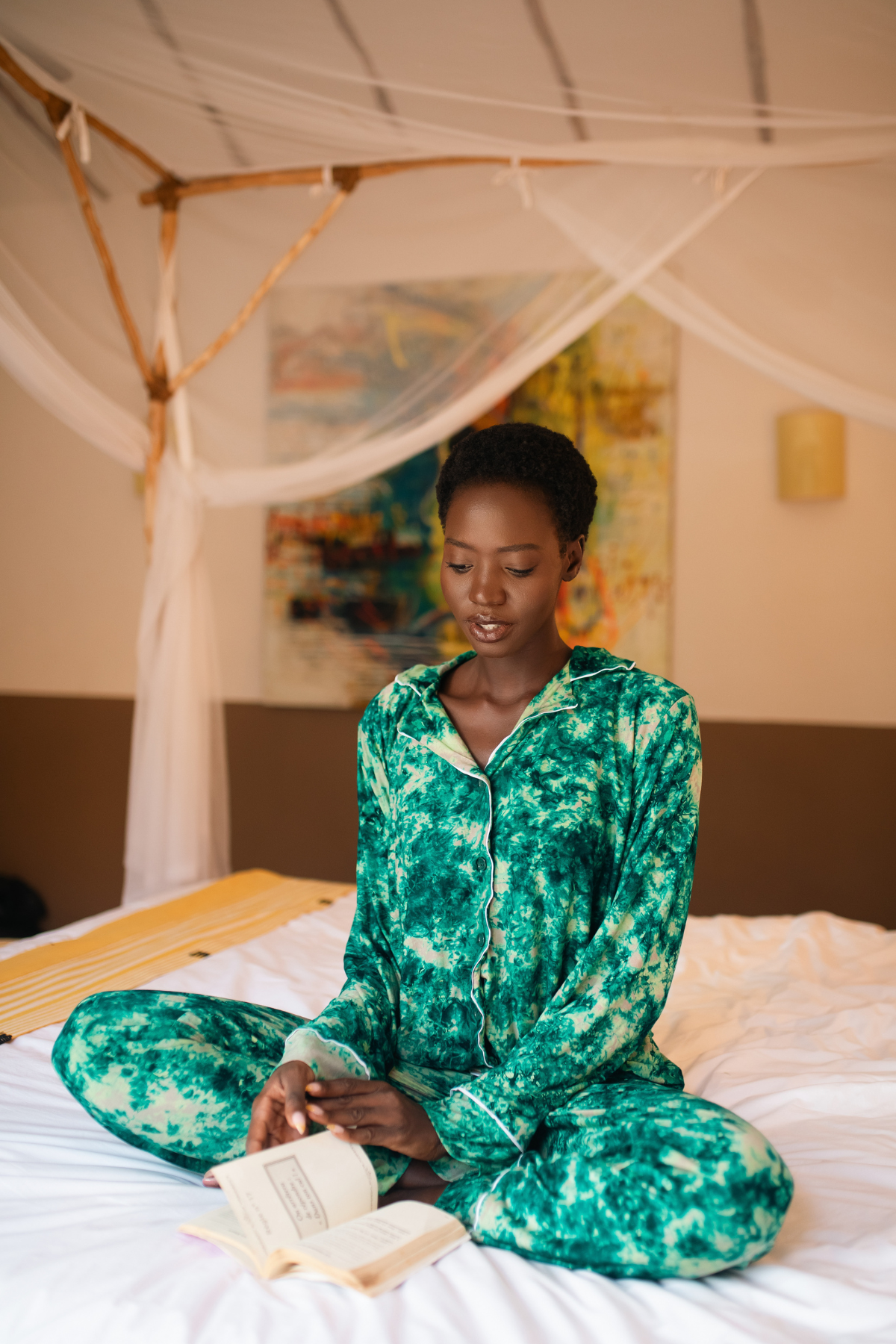 TIOSAN SET VERT | Ensemble chemise et pantalon de pyjama