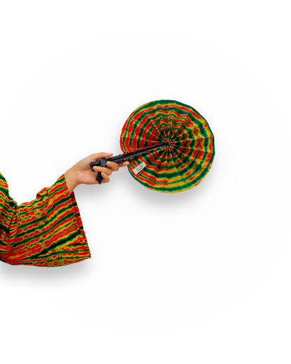 Eventail en cuir et tissu - Orange