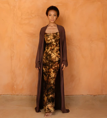 AWA SET MARRON - Robe et déshabillée long