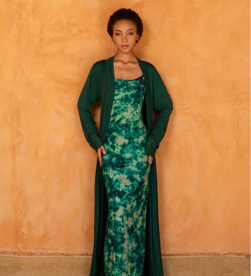 AWA SET VERT - Robe et déshabillée long