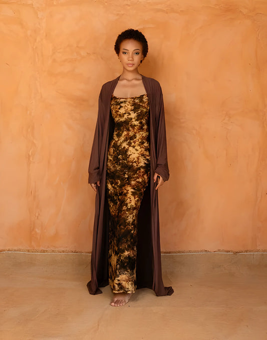 AWA BROWN SET Dress and long kimono
