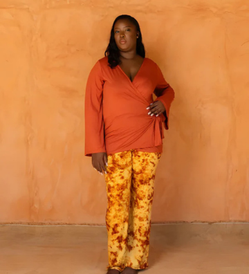 KORA SET ORANGE - Ensemble pantalon et haut cache-cœur