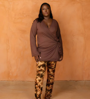 KORA SET MARRON - Ensemble pantalon et haut cache-cœur