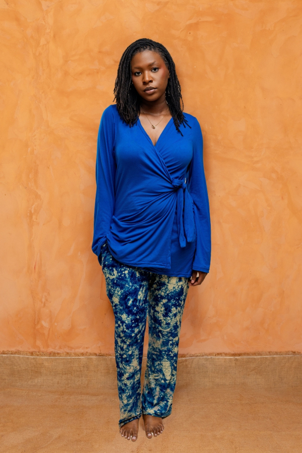 KORA SET BLUE | 2-Piece Set: Wrap Top + Pants