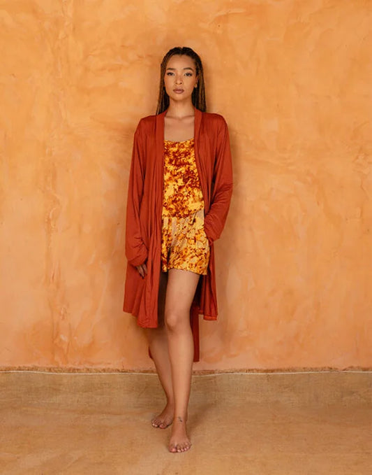 SIRA SET ORANGE Tank top, shorts and mid-length kimono