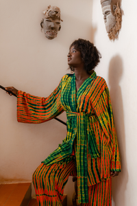 ATTA SET ORANGE | Ensemble 2 pièces : Kimono court + pantalon