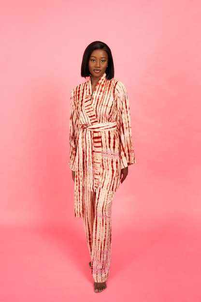 ATTA SET Rouge/Rose | Ensemble 2 pièces : Kimono court + pantalon