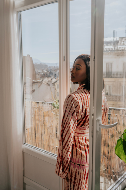 ATTA SET Rouge/Rose | Ensemble 2 pièces : Kimono court + pantalon