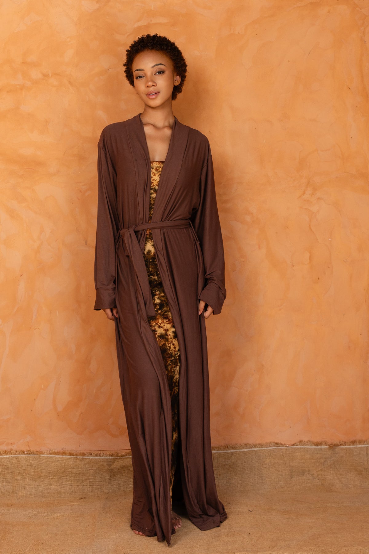 AWA SET MARRON | Ensemble 2 pièces : Robe + déshabillé long