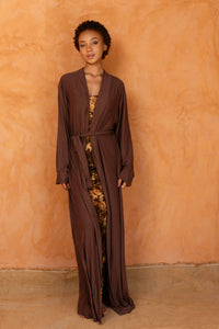 AWA SET MARRON | Ensemble 2 pièces : Robe + déshabillé long