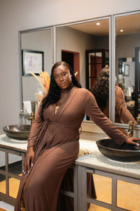 AWA SET MARRON | Ensemble 2 pièces : Robe + déshabillé long