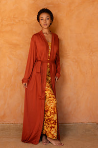AWA SET ORANGE | Ensemble 2 pièces : Robe + déshabillé long