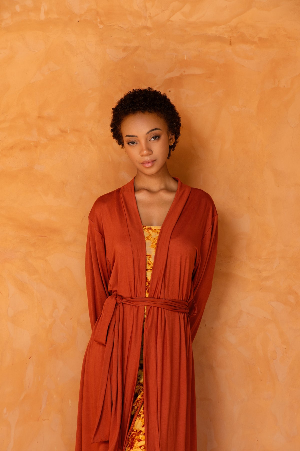 AWA SET ORANGE | Robe et déshabillée long