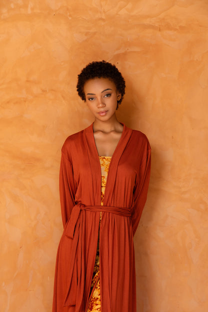 AWA SET ORANGE | Robe et déshabillée long