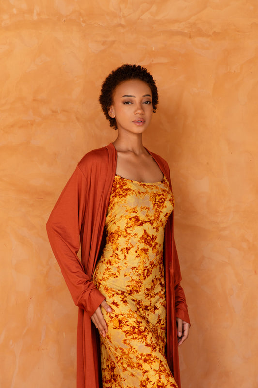 AWA SET Orange | Ensemble 2 pièces : Robe + déshabillé long