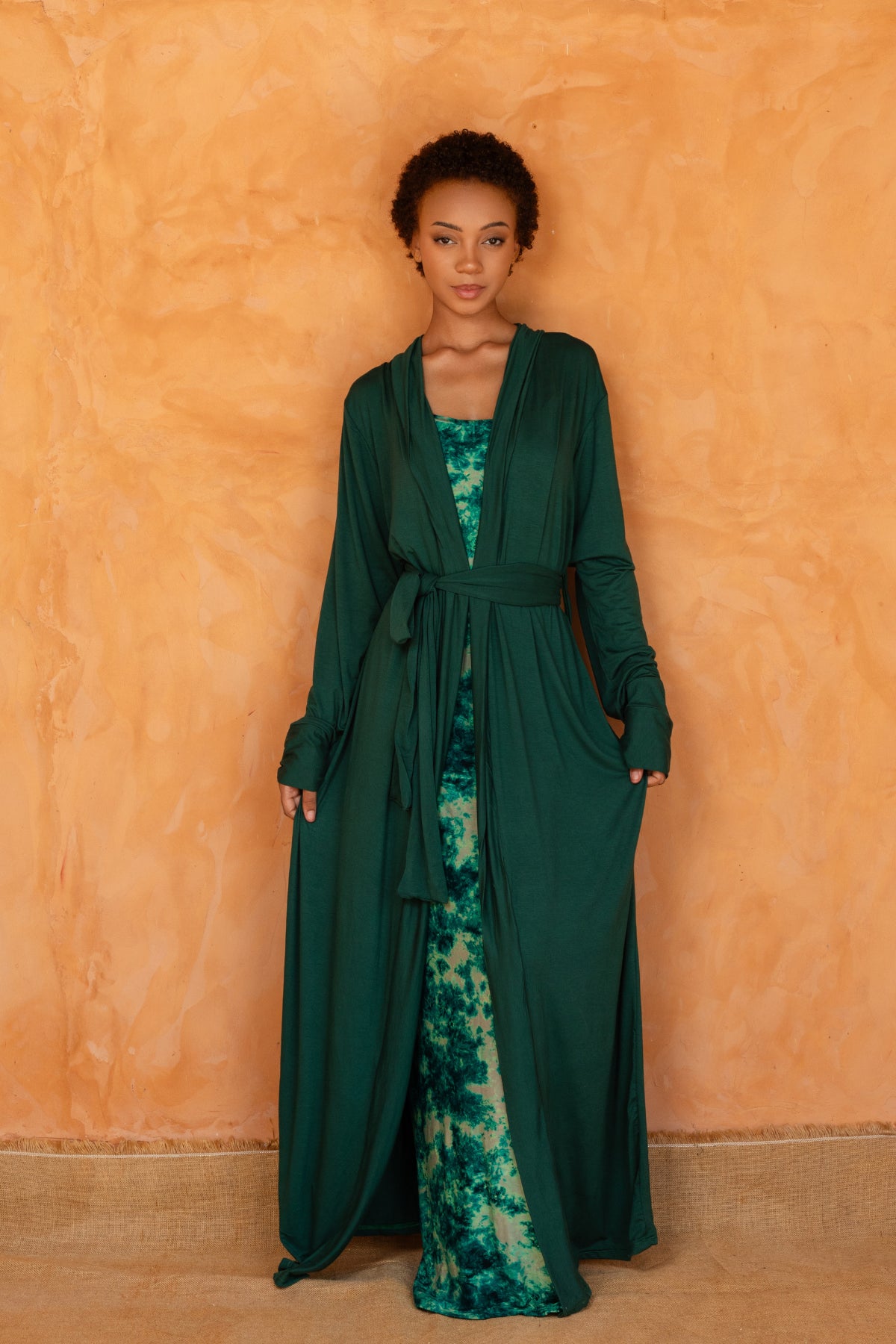AWA SET VERT | Ensemble 2 pièces : Robe + déshabillé long