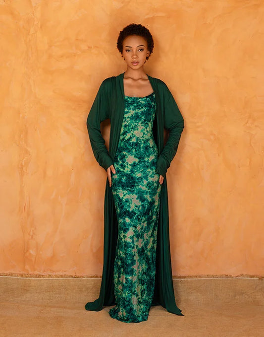 AWA SET VERT - Robe et déshabillée long