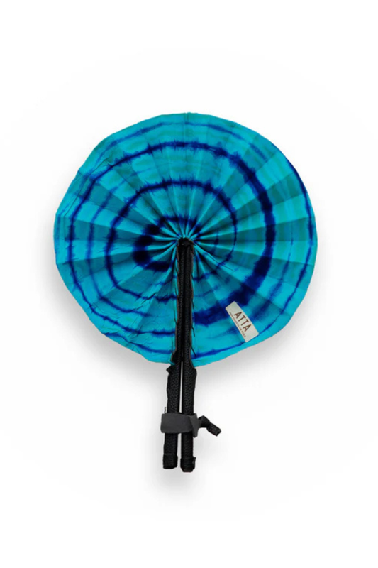 Eventail en cuir et tissu - Bleu