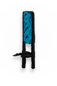 Eventail en cuir et tissu - Bleu
