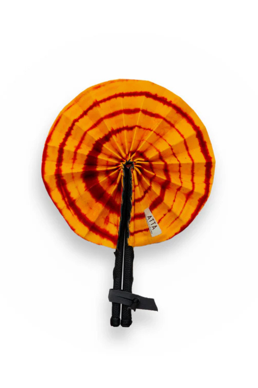 Eventail en cuir et tissu - Jaune