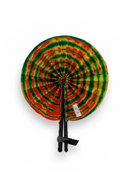 Eventail en cuir et tissu - Orange