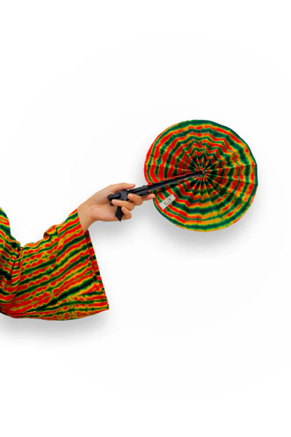 Eventail en cuir et tissu - Orange