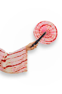 Eventail en cuir et tissu - Rose