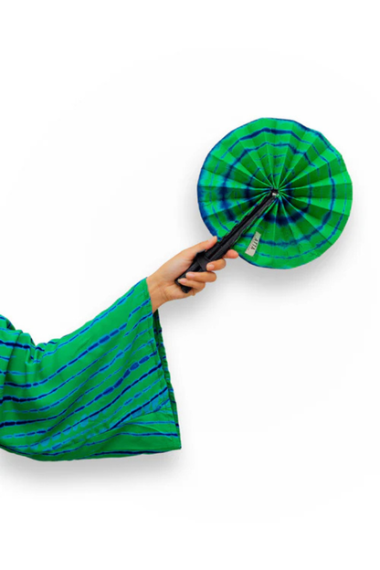 Eventail en cuir et tissu - Vert