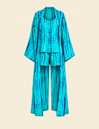 MALAKA SET BLEU| Ensemble 3 pièces : Débardeur + short + kimono court