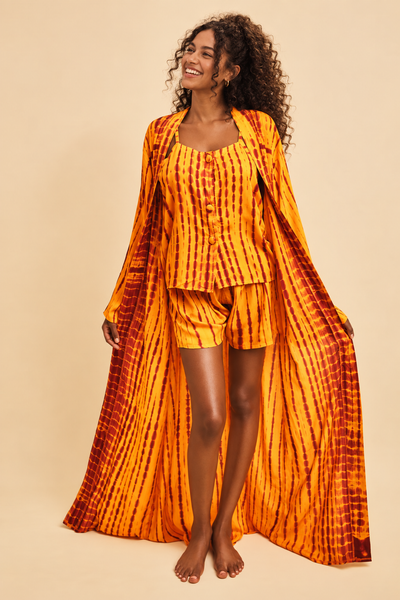 MALAKA SET JAUNE | Ensemble 3 pièces : Débardeur + short + kimono court