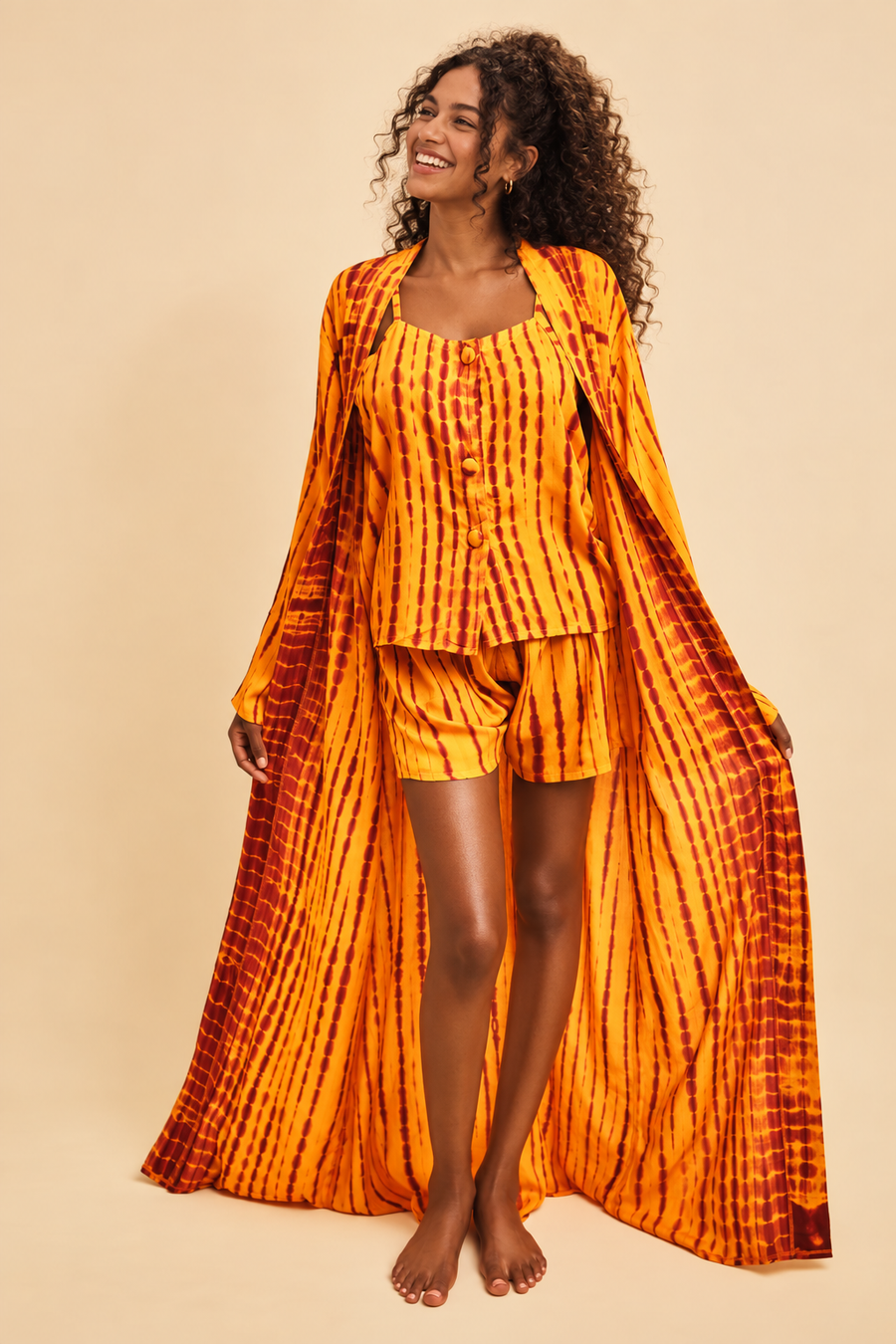 MALAKA SET JAUNE | Ensemble 3 pièces : Débardeur + short + kimono court
