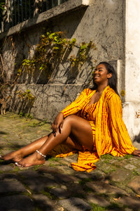 MALAKA SET JAUNE | Ensemble 3 pièces : Débardeur + short + kimono court