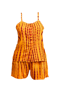 MALAKA SET JAUNE | Ensemble 3 pièces : Débardeur + short + kimono court